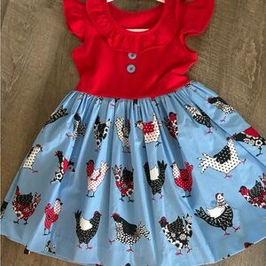 Eleanor Rose Red and Blue Chicken Print Dress
